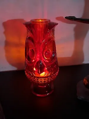 Vintage Viking Glass Red Owl Fairy Lamp Candleholder Fairy Light • $199