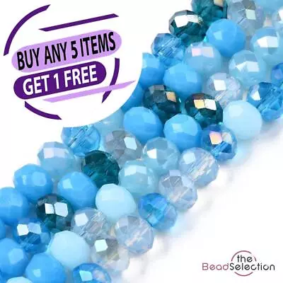 Faceted Glass Rondelle Round Beads Blue Mixed Crystal 6mm 90+ 1 STRAND R7 • £3.49