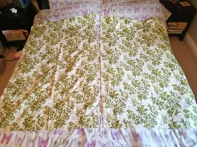 £9.99 • Buy Vintage 60s 70s Flowery Chintz Pair Of Curtains Fabric Green Yellow Retro