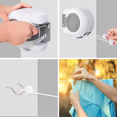 Retractable Washing Line Wall Mounted Clothes Dryer Airer Single Dual Extendable • £10.99