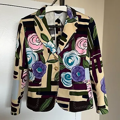MOSCHINO Italy RARE Cotton Blazer Jacket Abstract Colors Floral Size 10 • $192.99