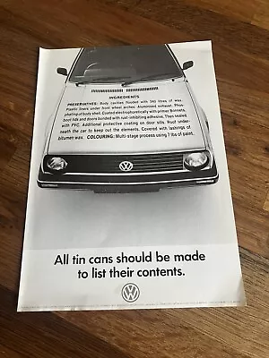 Original 1988 VW Golf Mk2 Magazine Advert Poster Frame Ready Wall Art Man Cave • $12.37