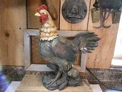 Resin Rooster Statue With Metal Tail Feathers • $5.99