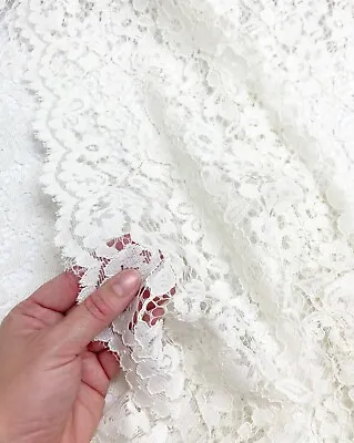 Floral Corded Lace Fabric With Scallop Edge- Perfect For Dress Overlays Wedding • £10.25