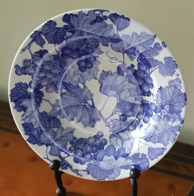 Ceramica La Primula Rimmed 9   Bowl Blue Grapes Leaves On White Italy • $7