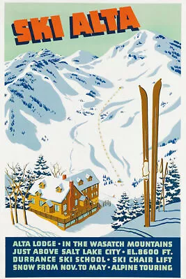 366243 Ski Alta Lodge Vintage Travel Art Decor Wall Print Poster • $29.95