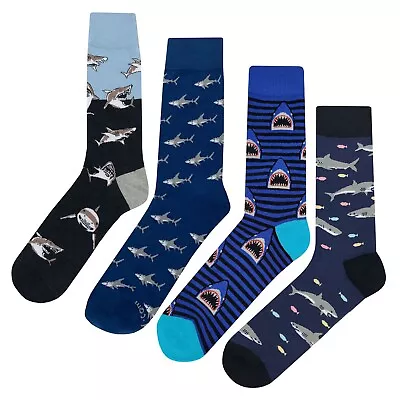 NWT Shark #2 Dress Socks 4 Pack Novelty Men 8-12 Crazy Fun Sockfly • $21.98