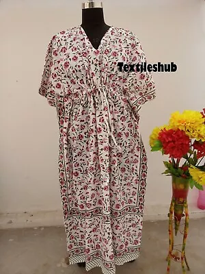 $40.70 • Buy Indian Women's Caftan Hand-Block Border Floral Maxi Kaftan Beachwear's Caftan AU