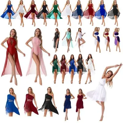 Women Sequins Lyrical Dance Dress Contemporary Mesh Skirted Leotard Dancewear • £18.38