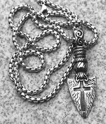 CELTIC ARROW HEAD Cross Rune Shield Viking Biker Chain Mens Necklace & Pendant • £10.95