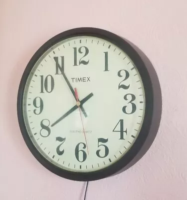 Vintage 70s TIMEX Electric School House Wall Clock Brown 13.5  • $39.99