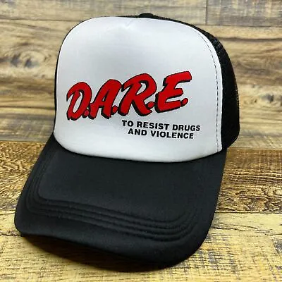 D.A.R.E. Mens Trucker Hat Black Snapback 90s Anti-Drug Campaign Schools Ball Cap • $19.99