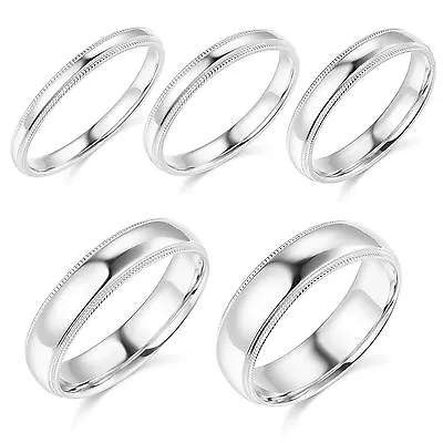 14K White Gold 2mm 3mm 4mm 5mm 6mm Comfort Fit Men Women Milgrain Wedding Band • $271.20