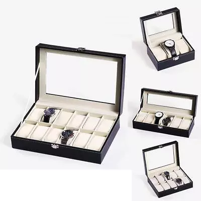 Black Leather Watch Display Case 3 / 6 /10 Slots Storage Holder Box • $19.99