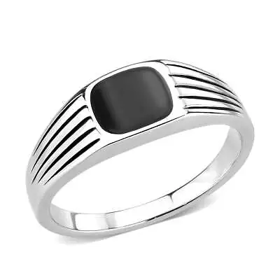 Mens Black Ring Jet Silver Pinky Signet Stainless Steel • £19.99