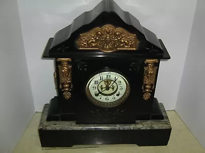 Antique 19th Century HUGE Marble & Slate Mantel Clock Runs • $320