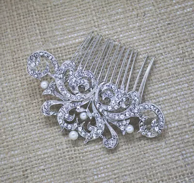 Vintage Hair Comb Bridal Wedding Crystal Rhinestone Pearl Hair Accessories 4927 • $11.99