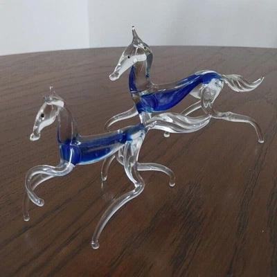 £4.99 • Buy Pair Vintage Hand Blown Art Glass Horse Figures Small Colour Streak Murano Style