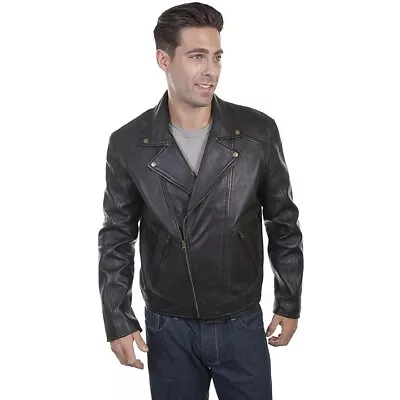 Scully® Men's Leather Motorcycle Black Zip Up Jacket 713-144 • $99.97