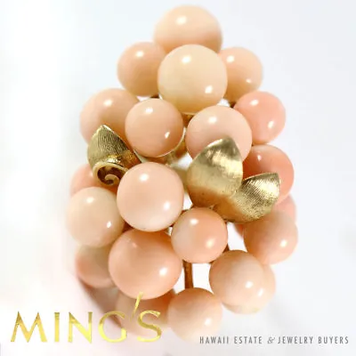 Ming's Hawaii Angel Skin Coral Ball Cluster 14k Yellow Gold Ring (sz 6) • $1100