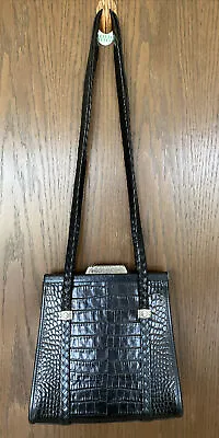 Vintage Brighton Shoulder Bag Black Leather & Croco Purse Silver Hardware Euc! • $49.99