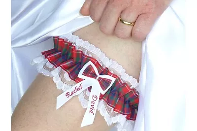 Personalised Tartan Wedding Garter In Personalised Gift Box - Red Fraser Tartan • £15