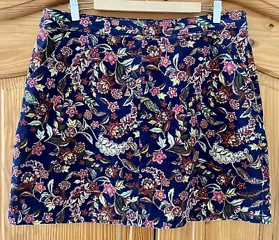 £4.99 • Buy Tu Navy Blue Boho Floral Corduroy Mini Skirt 60s 70s Hippy Style VGC Size 16