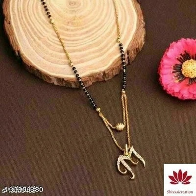 $15.07 • Buy Gold Plated Indian Black Beads Alphabet Mangalsutra Necklace Pendant Jewelry
