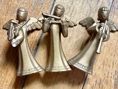 Vintage Gold Plastic Angels Lot Of 3 Mini Figurines Shelf Sitters Playing Music • $10