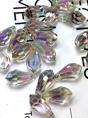 £2.99 • Buy 10 6.5x13 Quality Light  Grey AB Faceted Teardrop Glass Crystal Pendants Beads 