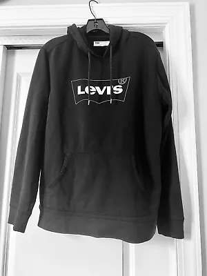 Levi's Hoodie Mens Black Fleece Logo Print Pullover Sweatshirt Long Sleeve Sz L • $20