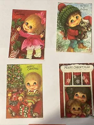 Vintage MCM-Retro Lot Of 5 Big Eyed GirlBoyDog Christmas Card Tags • $9.99