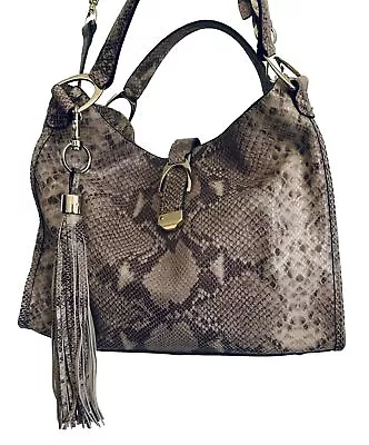 G.I.L.I. Genuine Leather Bag Snakeskin Hobo Slouch Convertible Purse Handbag Lg • $39