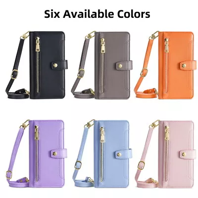 Genuine Leather Case For LG G7 G8 ThinQ K52 Q70 Magnetic Shoulder Strap Wallet • £12.99