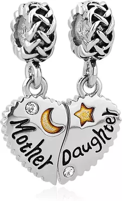 Heart Mother Daughter Charm Use With Pandora Bracelet Mom Love You To The Moon • $16.19