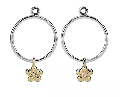 Authentic Pandora 14k And SS Daisy Dangle Hoop Diamond Earrings 290632D • £168.74