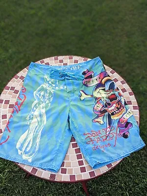 Ed Hardy Surf Or Die Board Shorts Death Or Glory Men’s 31 Christian Audiger • $40