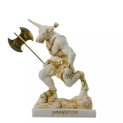 Minotaur Greek Mythology With Labrys Statue Gold Alabaster 5.9'' • $59.90