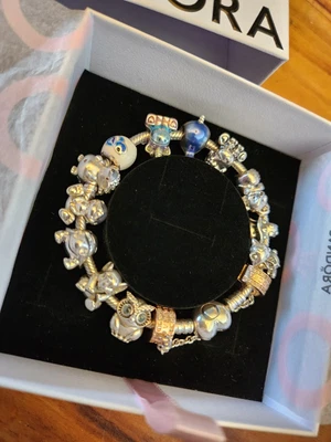 $553.92 • Buy Pandora Bracelet With 12 Charms And Safety Chain Clip