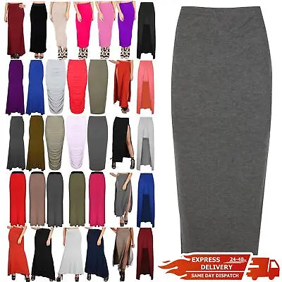 Womens Midi Length Skirt Ladies Bodycon Bandage Plain Stretch Wiggle Pencil Tube • £2.49