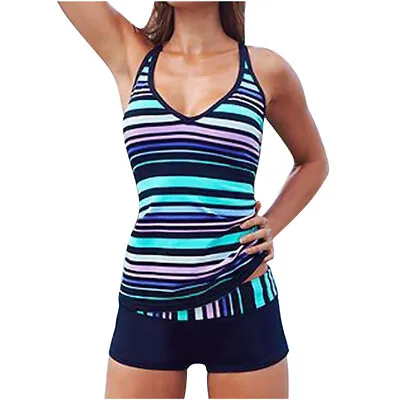 $20.79 • Buy Women Striped Printed Bikini 2pcs Sporty Tankini Summer Beach Swimsuit Swimwear