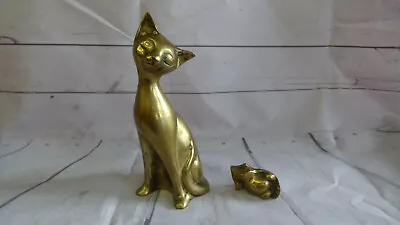 Lot Of 2 – Brass Metal Golden Tone Figurine Totems – Siamese Cat & Lying Frog • $39.99