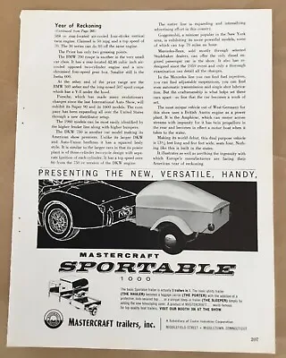 Mastercraft Sportable Trailer Automobile Print Ad 1960 Vintage 60s Retro Car Art • $5