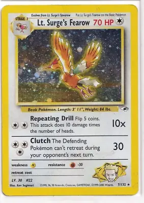 Pokémon TCG Lt. Surge's Fearow Gym Heroes 7/132 Holo Unlimited Holo Rare (0032) • $16.99