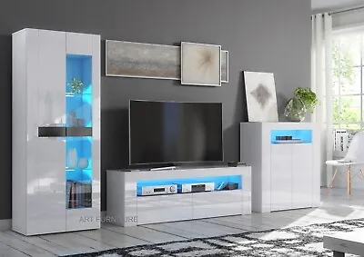 Gloss White TV Cabinet Cupboard Unit Stand Sideboard Display Modern LED Lights  • £239.90