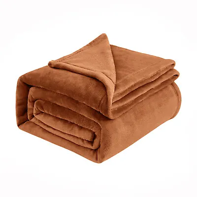 Rust Mink Fleece Throw Ultra Soft Reversible Twin Queen Size Sofa Bed Blankets • $14.39