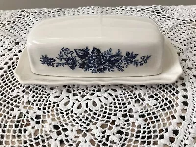 Vintage Federalist Ironstone Blue Floral Covered Butter Dish • $22