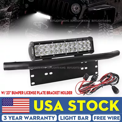 23'' Bull Bar Bumper License Plate Mount Bracket +12 Inch LED Light Holder +Wire • $46.99