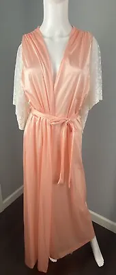 Vintage Nylon Satin Shiny Peignoir Nightgown Robe Lace Bell Sleeves Chevette L • $79