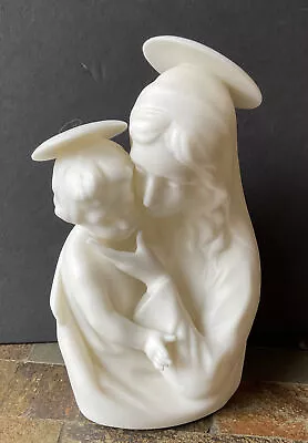 Virgin Mary Madonna Baby Jesus Halos Figurine Bust White Bisque 7-1/2” Tall • $12.99